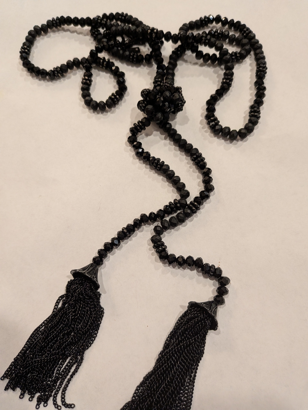 Vintage Before 2007s Black Beaded Tassel Necklace 24" - Women’s Jewelry